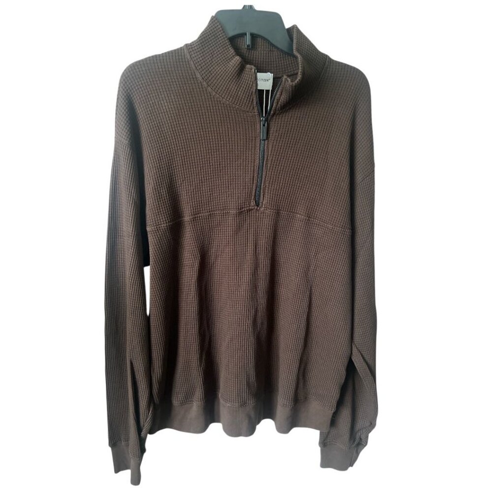 NWT Cotton Citizen Cooper Thermal Quarter Zip Pullover Brown Men’s Medium